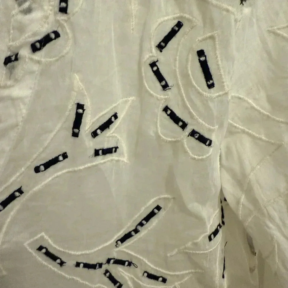 Amit Aggarwal Anthropologie Ramona Embroidered White Babydoll Top SIZE XSMALL - Picture 6 of 13